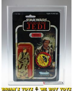 Vintage Kenner Star Wars Carded ROTJ 77 Back-B Han Solo (In Trench Coat) Camo Lapel Action Figure AFA 75 Y-EX+/NM (C75 B85 F85) #12388864