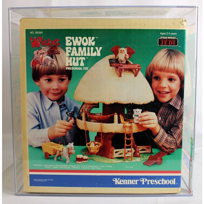 Star Wars Vintage Kenner Preschool Boxed ROTJ Ewok Family Hut Ewok Fire Cart AFA 85 NM+