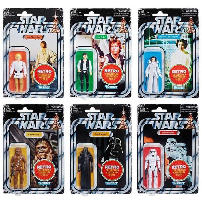 Set of 6 Star Wars The Retro Collection Action Figures Wave 1 Case