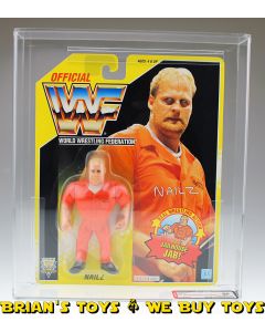 1993 Hasbro WWF Series 7 Yellow Card Nailz Action Figure U.K. Distribution Sticker AFA 85 NM+ (C80 B85 F85) #13789049