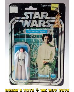 Vintage Kenner Star Wars Carded 12-Back Princess Leia Organa Action Figure C2 (PoP cut, figure discoloration)