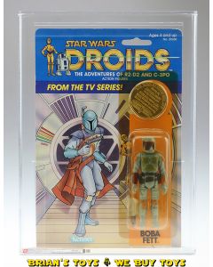 Vintage Kenner Star Wars Carded Droids TV Series TW Boba Fett / HK Blaster Backwards Coin Action Figure AFA 80+ Y-NM (C80 B80 F85) #14047583