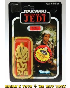 Vintage Palitoy Star Wars Carded ROTJ Han Solo (in Trench Coat) Action Figure C5Y (sticker residue, card tear)